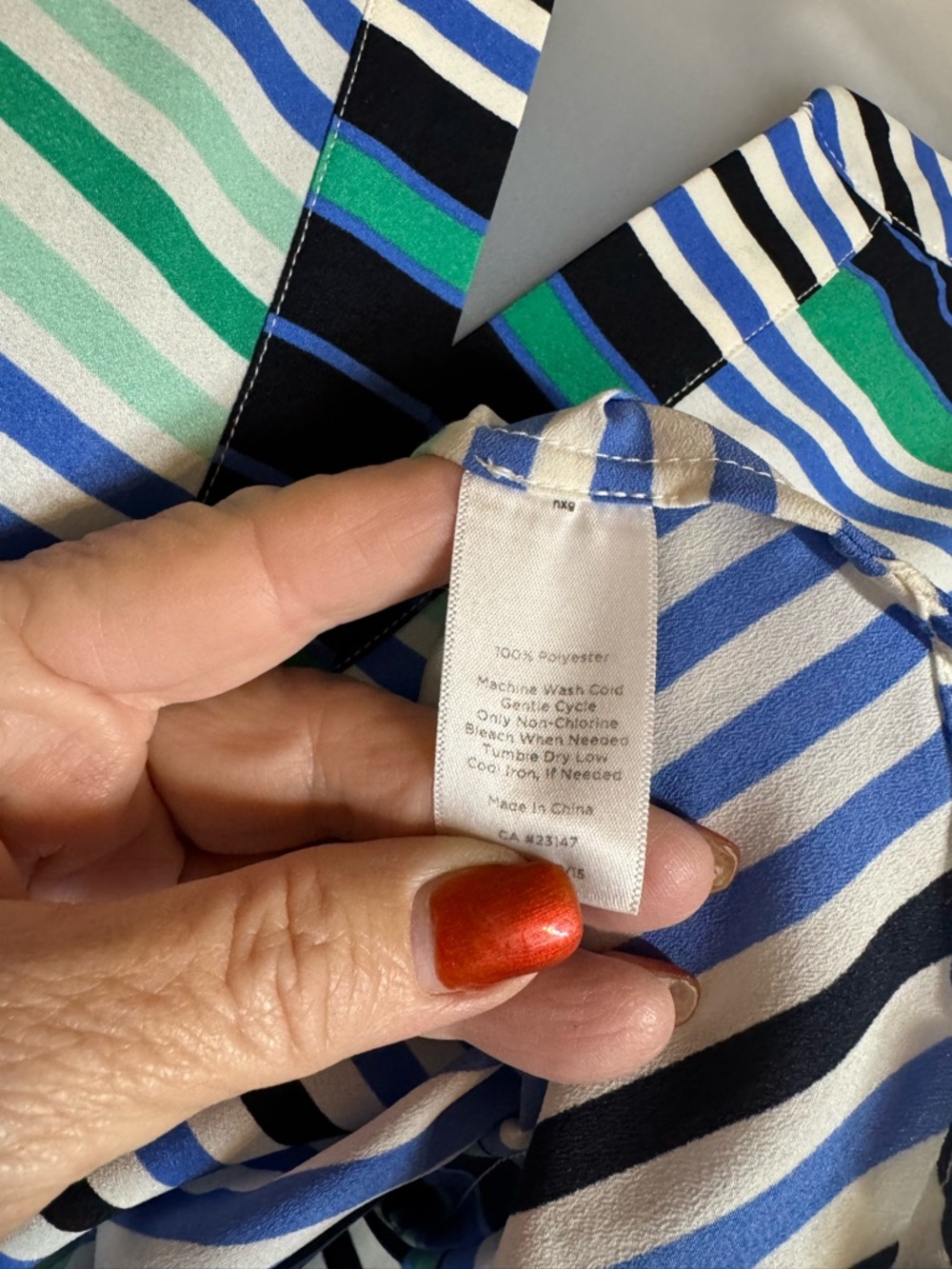 TALBOT'S  Blue, Green & White Striped V‑Neck Spring/Summer Top  2X/PETITE    #10 - Picture 5 of 6